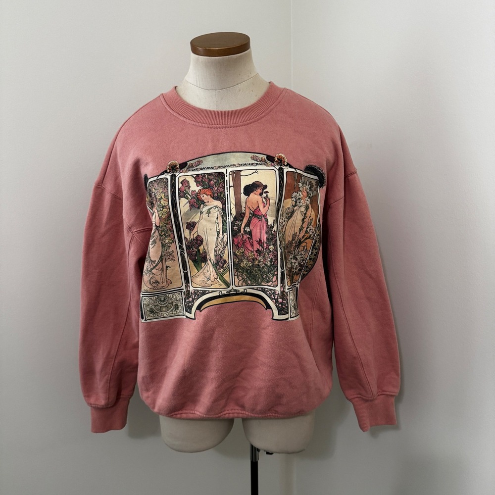Forever 21 x Mucha Small Pink Sweatshirt Art to Wear Artsy Paintings